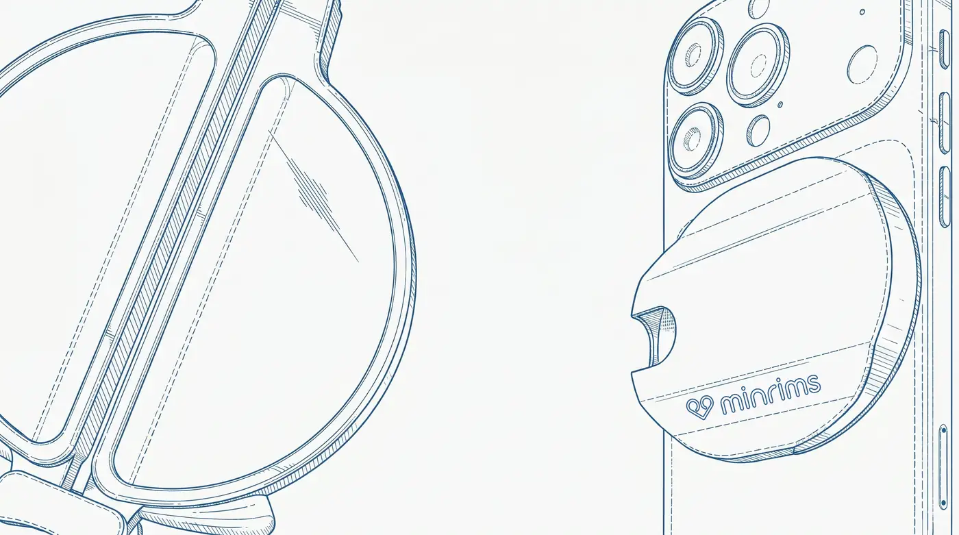 Technical line drawing of the minrims readers and case