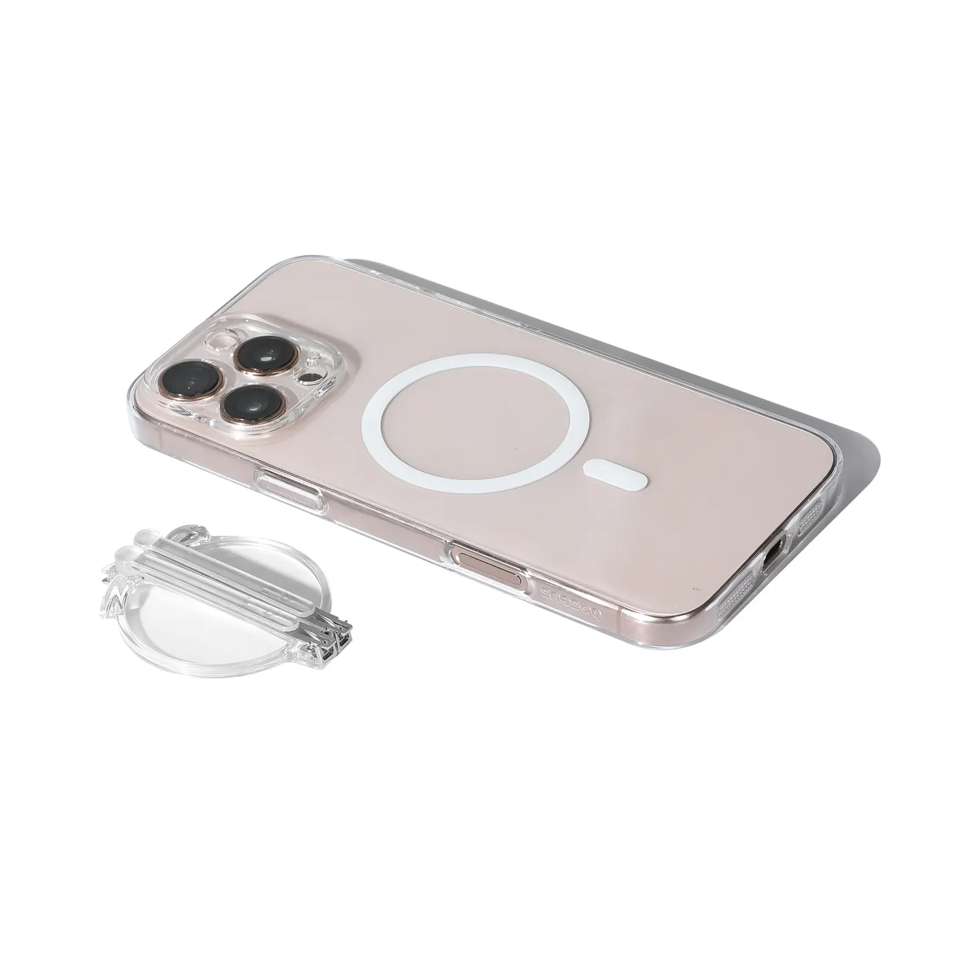 minrims Clear Slim case next to an iPhone with the MagSafe ring visible
