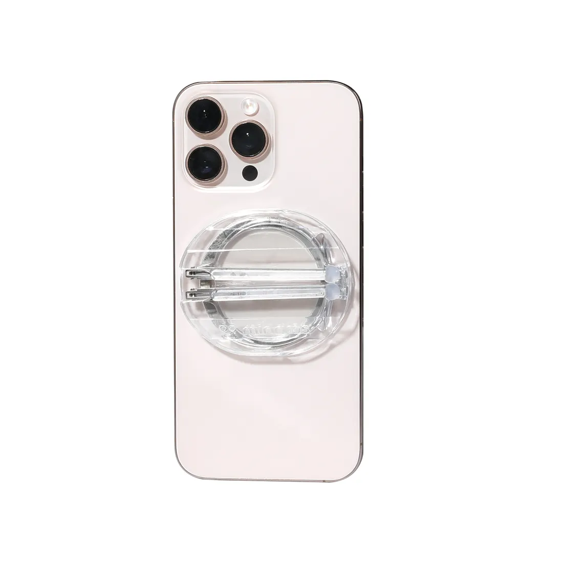 The minrims case attached to the back of an iPhone