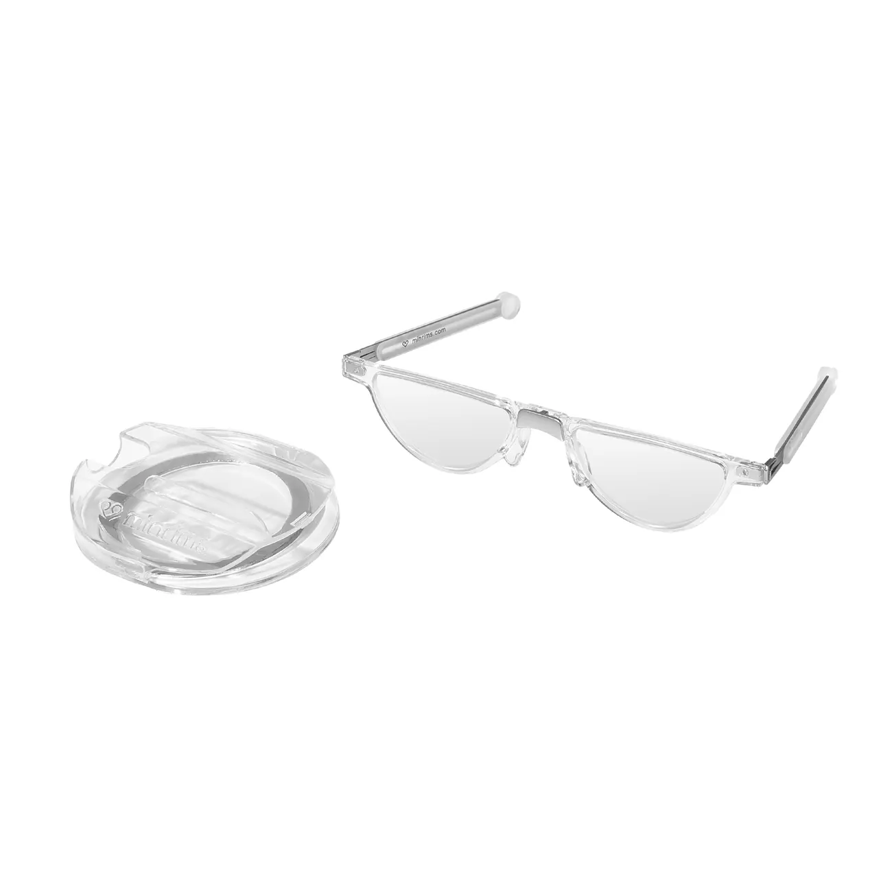 Clear Slim V2 readers unfolded beside the open case